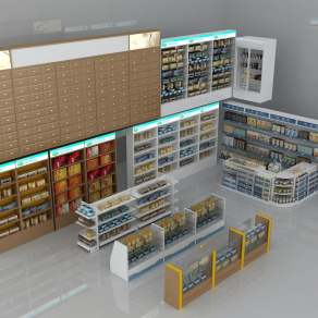 现代药店中药柜3D模型下载